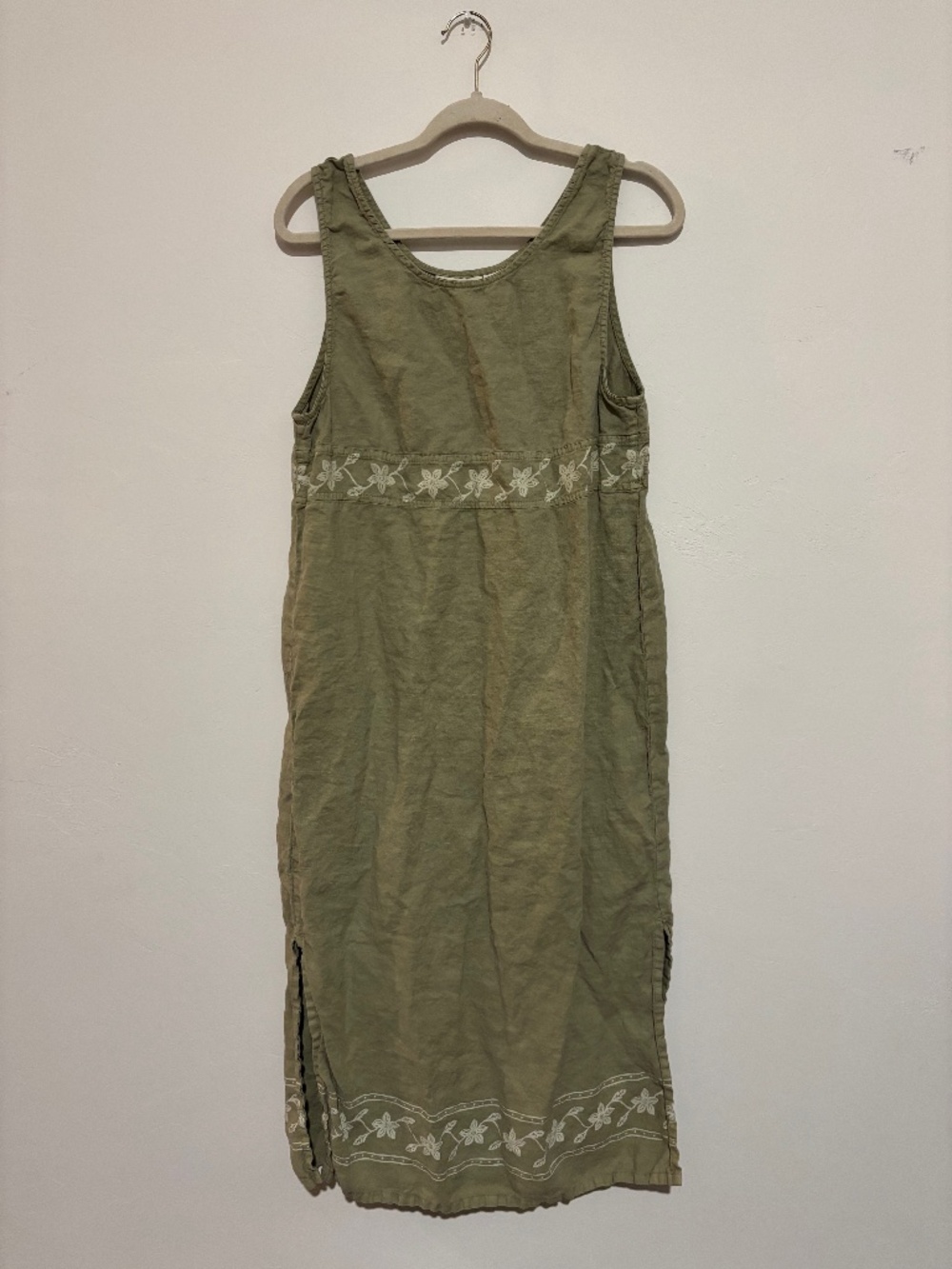 J Jill Green 100% Linen Womens Dress Size MP Maxi Flower Sage Green Resort
